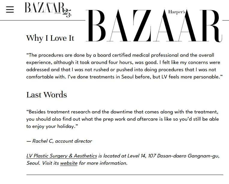 Harper's Bazaar coverage featuring LV Plastic Surgery